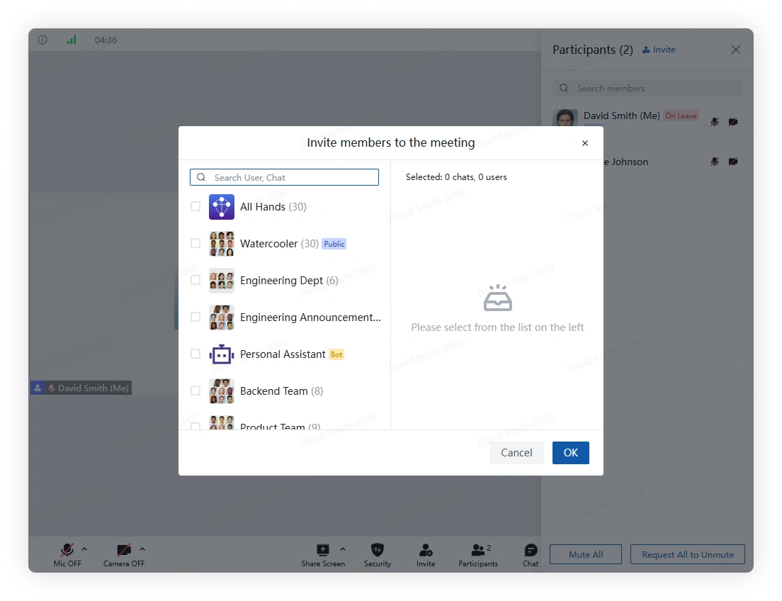 Confirm Invite in Participant Panel